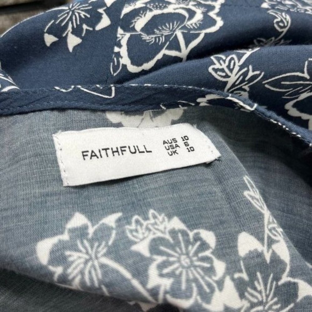 Faithfull the Brand Carioca Navy Blue Floral Print Wrap Dress - Picture 7 of 9